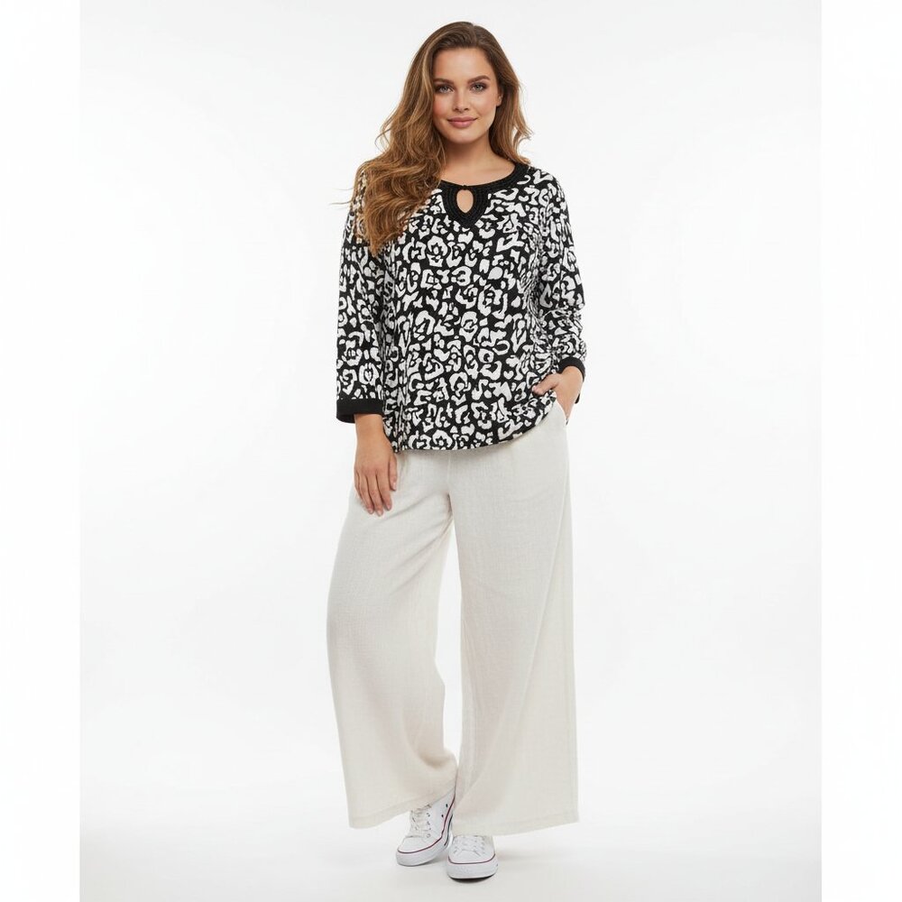 Nwt CATHY DANIELS Beaded Neck Keyhool Sweater Sz XL 100% Cotton